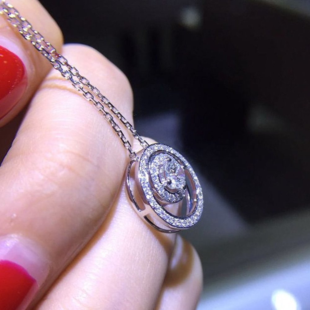 🔥 925 Sterling Silver Double Circle CZ Necklace for Women, HA4551 - Picture 5 of 5